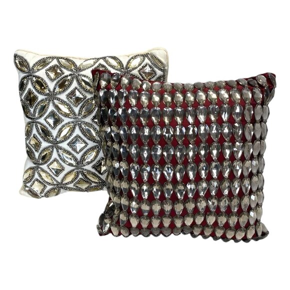 Pier 1 Imports Jeweled Faceted Crystal Bing Accent Square Pillow 2PC Set Vintage - Picture 1 of 6